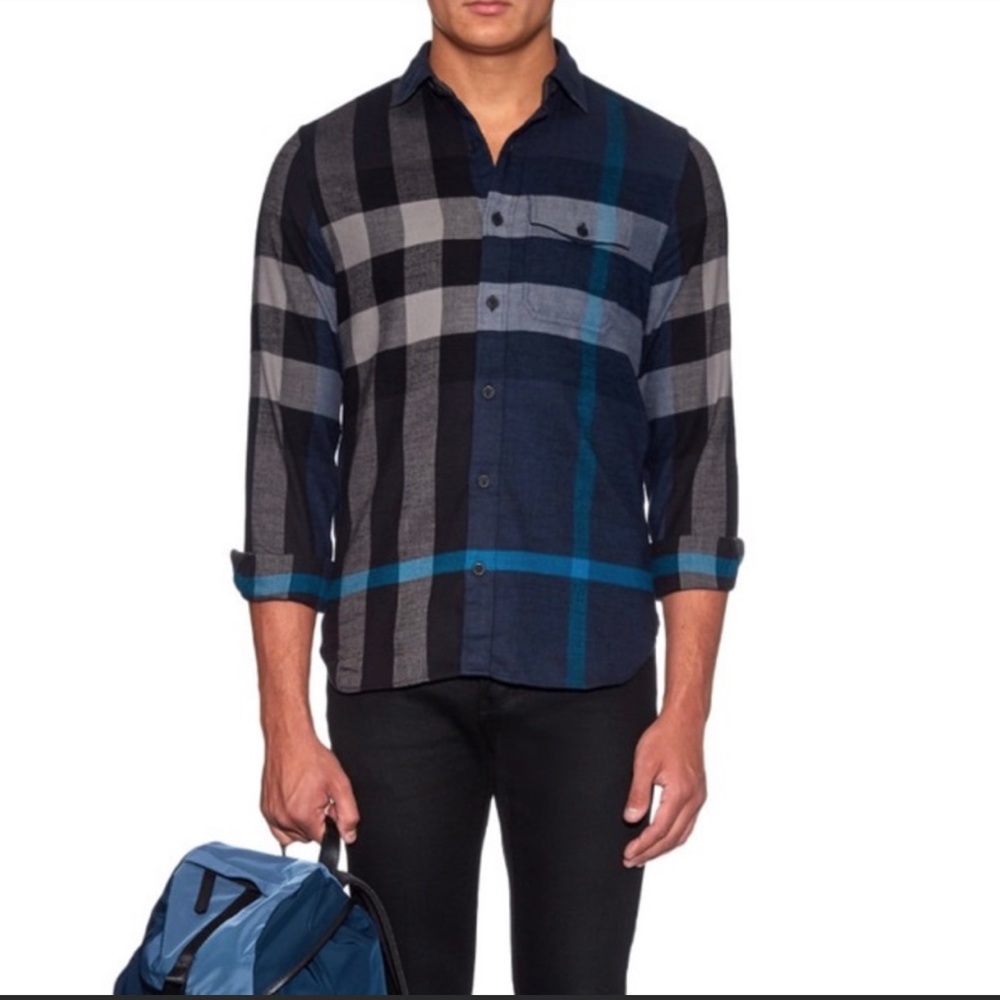 Burberry Brit Navy Blue Nova Check Shirt Mens L